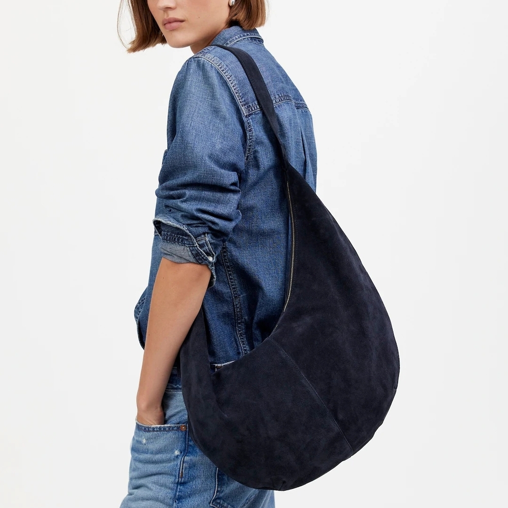 Madewell Essential Curve Should Bag - Deep Indigo Suede